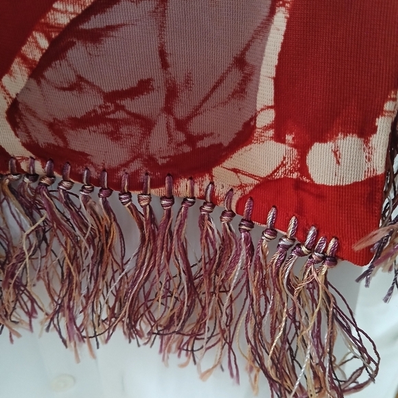 Vintage Aviator Scarf Fringe Tassel Tie Dye Batik Boho Floral 10" x 50" - Picture 11 of 14